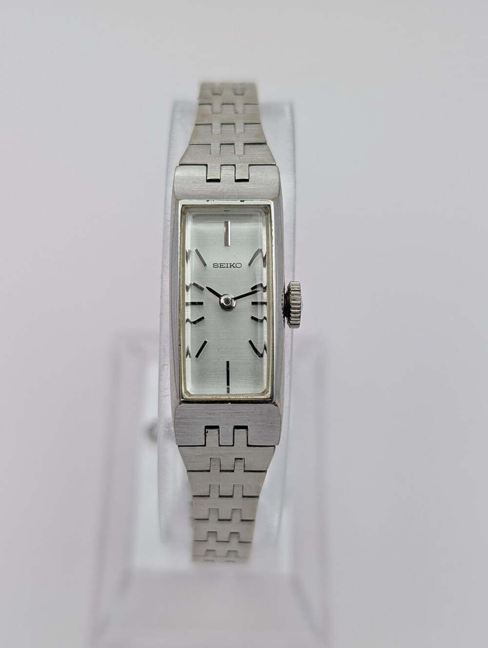 1970s Seiko Silver-Tone Mechanical Dress Watch, Rectangular Dial with Safety Cha